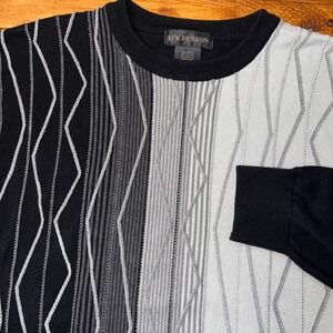 F/X Fusion Sweater Mens 2XLT Black Gray Textured 3D Knit Abstract Long Sleeve